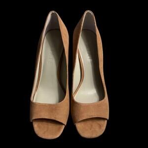 1.STATE Rianne Tan Suede Block Heel Open Toe Heels